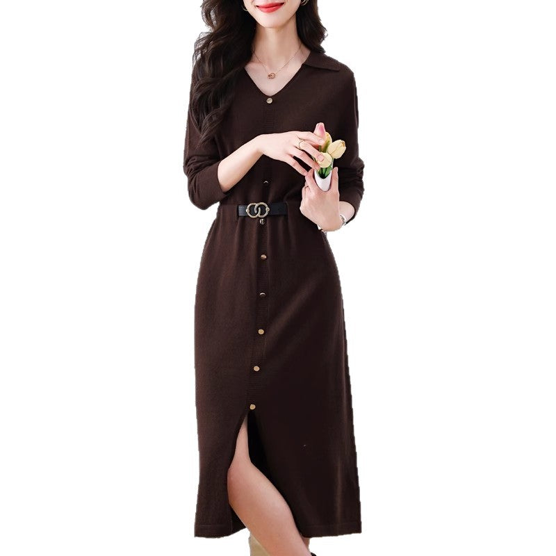 Robe chemise mi-longue pour dames avec col élégant Chic und Stil
