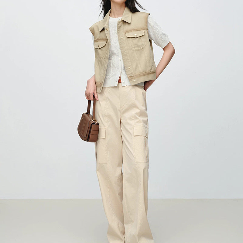 Cardigan court à manches courtes texturé pour femmes avec boutons en perles Chic und Stil