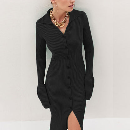 Robe en tricot côtelé pour femmes avec bouton et barre latérale Chic und Stil