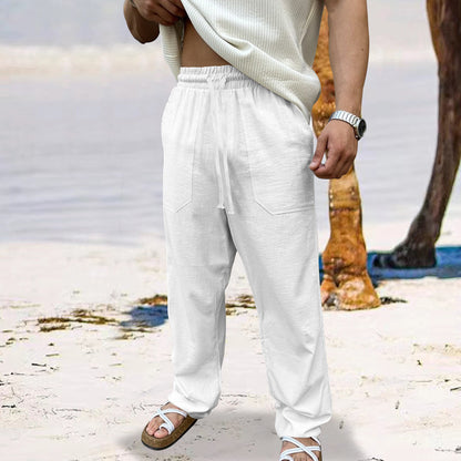 Pantalon cargo en lin pour hommes avec taille élastique et poches latérales pratiques Chic und Stil