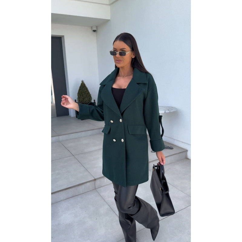 Blazer en coton surdimensionné pour femmes avec double boutonnage et poches pratiques Chic und Stil