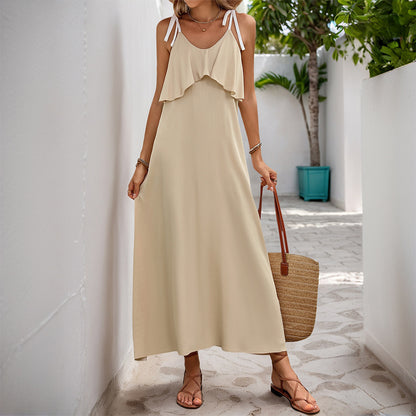 Robe maxi décontractée pour femmes avec ourlet volant et bretelles réglables Chic und Stil