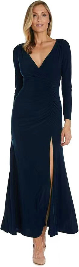 Robe maxi élégante pour femmes avec décolleté en V profond et fente latérale Chic und Stil