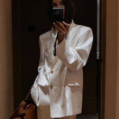 Dames Élégant Blazer en Jacquard avec Col Revers Chic und Stil