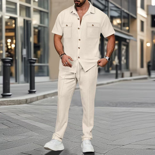 Costume de loisirs à la mode pour hommes avec motif à rayures et poches pratiques Chic und Stil
