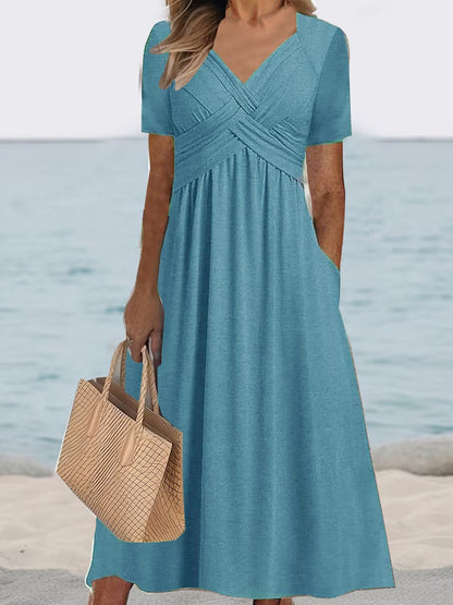 Robe maxi femme avec décolleté en V élégant et poches pratiques Chic und Stil