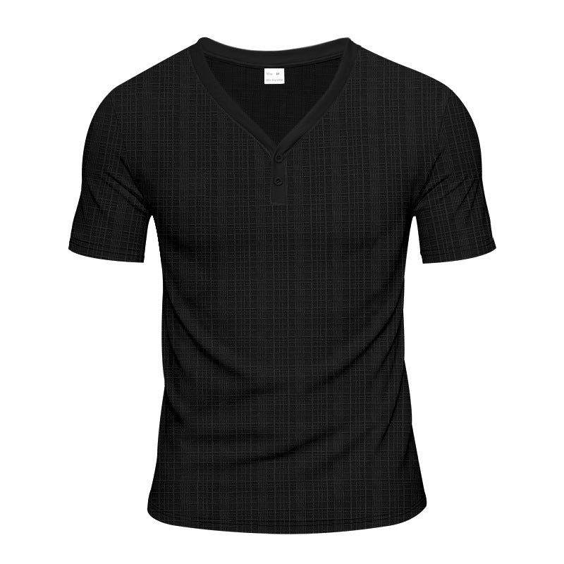 T-shirt Henley à manches courtes pour hommes avec design de structure géométrique et décolleté en V tendance Chic und Stil