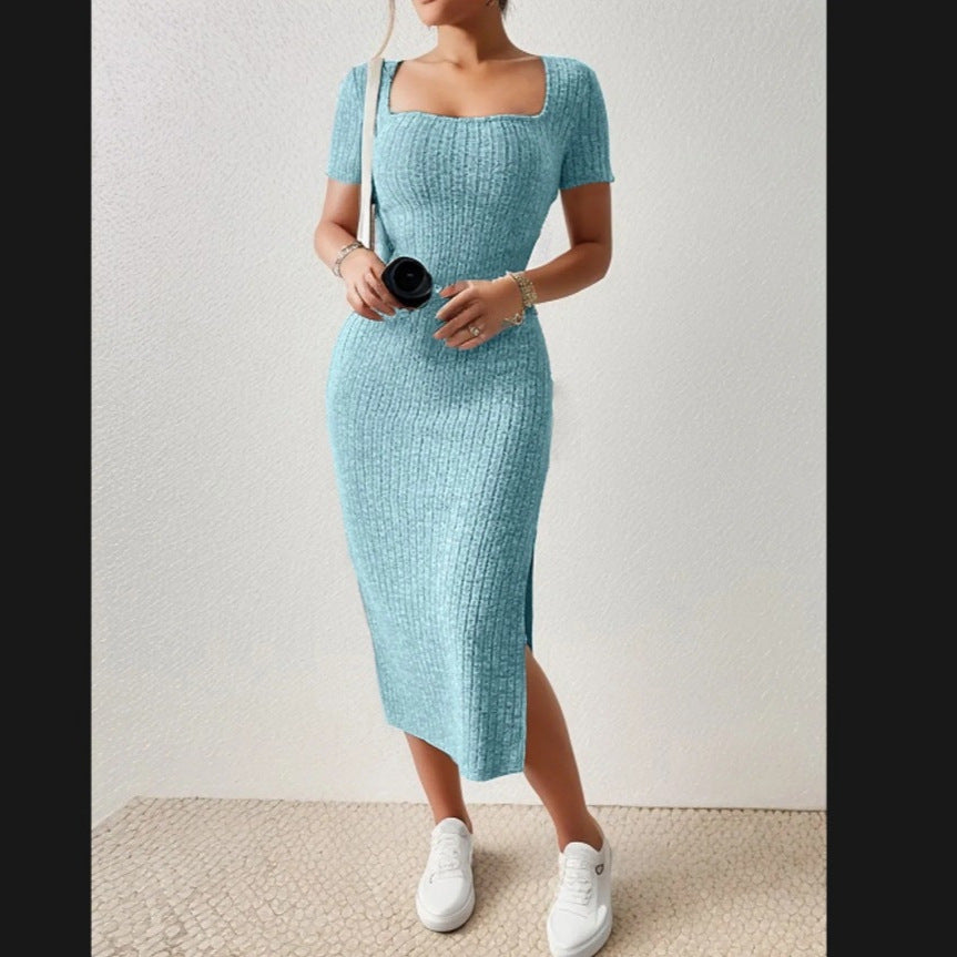 Robe maxi ajustée pour femmes avec fentes latérales et matériau élastique Chic und Stil