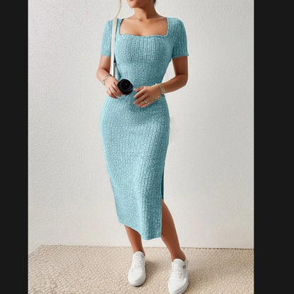 Robe maxi ajustée pour femmes avec fentes latérales et matériau élastique Chic und Stil
