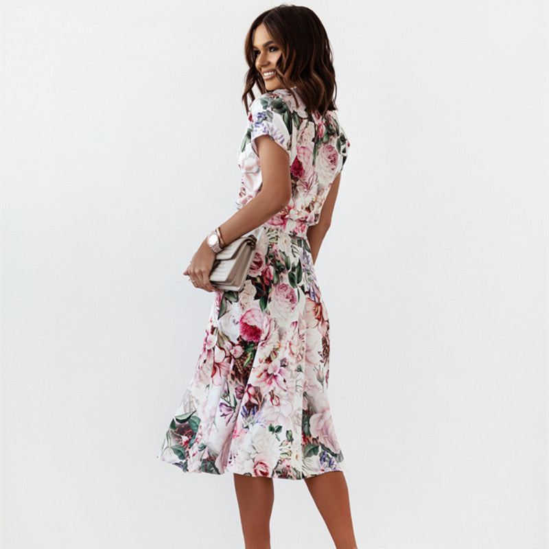 Femme Robe Midi Fleurie à Enveloppe Chic und Stil