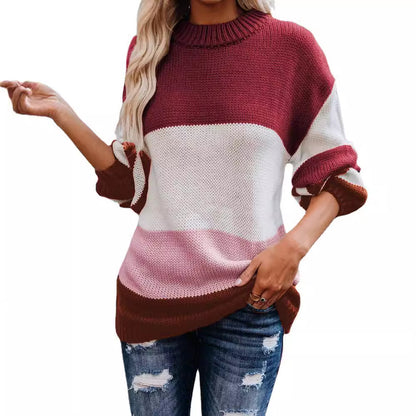 Pull en tricot décontracté pour femmes avec un design à blocs de couleurs à la mode Chic und Stil
