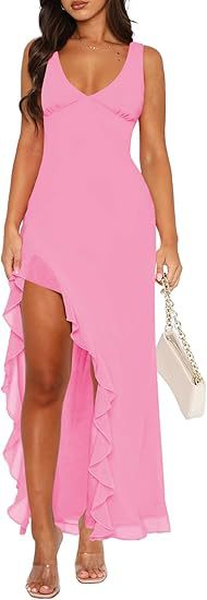 Robe maxi femme avec ourlet asymétrique et détails de volants Chic und Stil