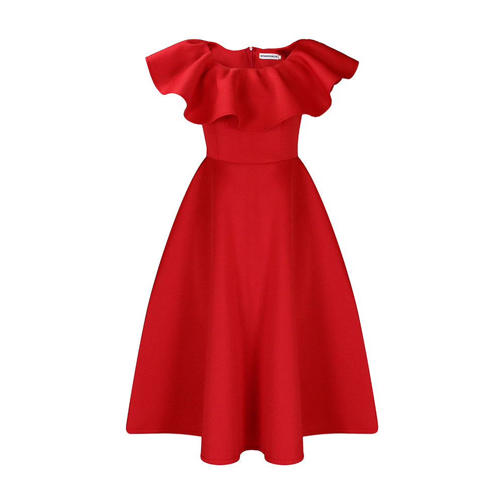 Robe maxi pour femmes avec col volumineux et jupe fluide Chic und Stil