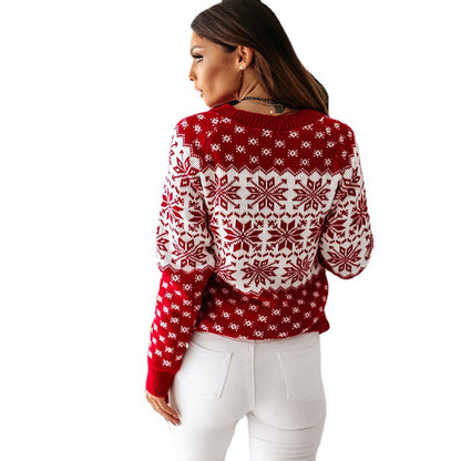 Pull en tricot pour femmes avec motif neige festif et col rond Chic und Stil