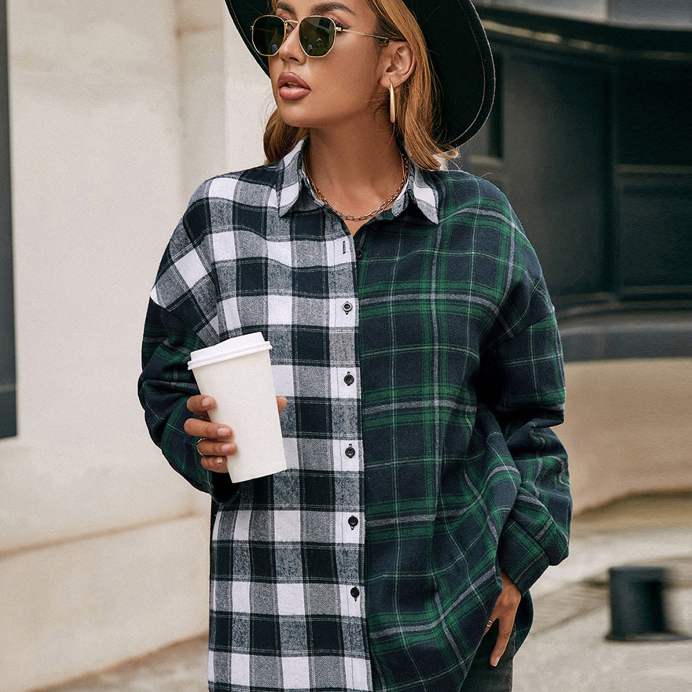 Chemise-chemise en flanelle décontractée pour femmes avec motif à carreaux Chic und Stil