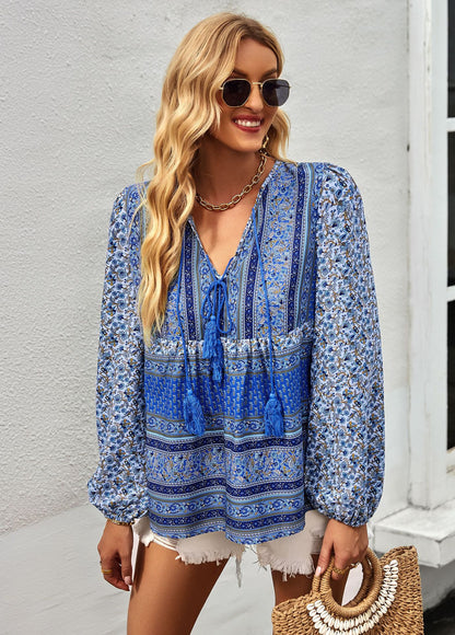 Airy feminine blouse with trendy boho pattern and elegant ruffle details Chic und Stil