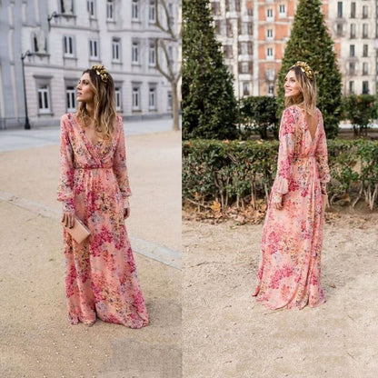 Robe maxi femme avec des manches volumineuses et un élégant design floral Chic und Stil