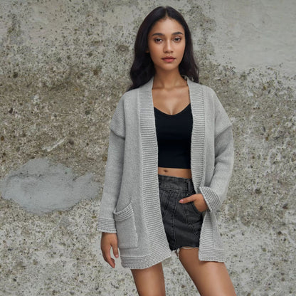 Dames Grand Tricot Cardigan avec grandes poches et design ouvert Chic und Stil