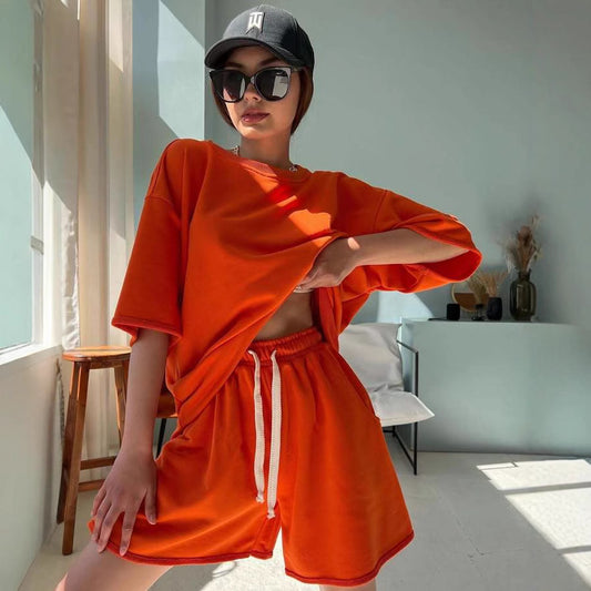 Women Comfortable Loungewear Set with Oversized Top and Loose Shorts Chic and Style