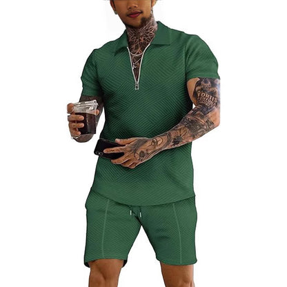 Men's trendy short-sleeve top with textured design and matching shorts Chic and Style