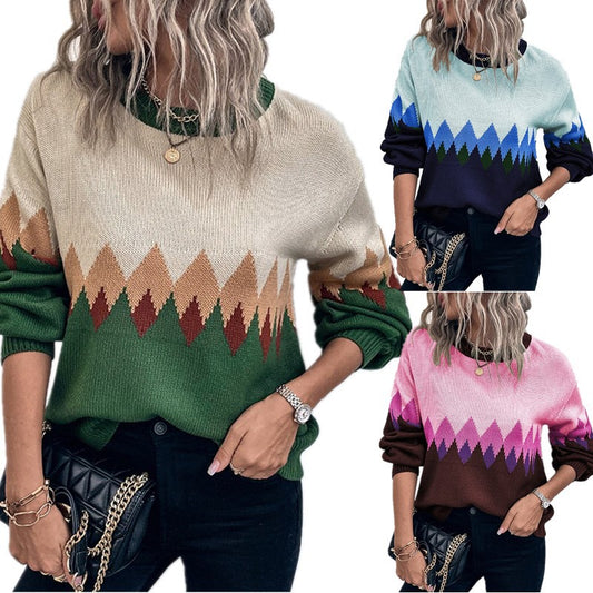 Pull femme avec motif de montagne tendance et col rond confortable Chic und Stil