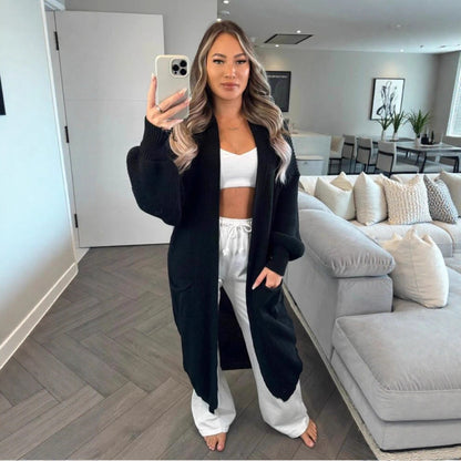 Dames Grande manteau en tricot avec manches longues et poches pratiques Chic und Stil