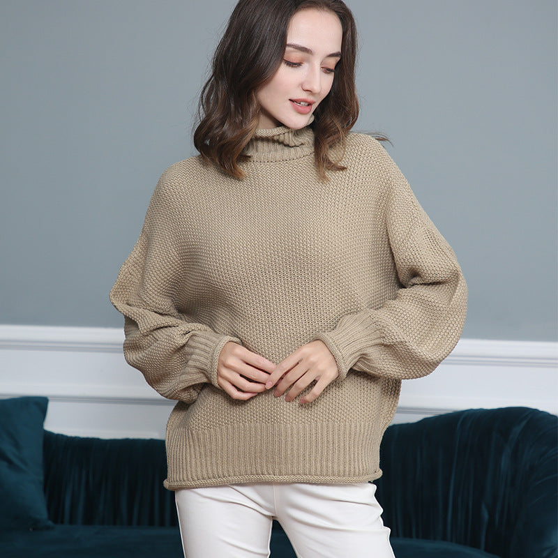 Pull femme en grosse maille avec col roulé et coupe aérienne Chic und Stil