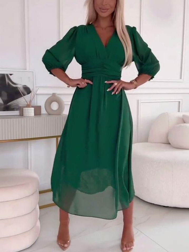 Femme Robe Maxi Fluide à encolure en V Chic und Stil