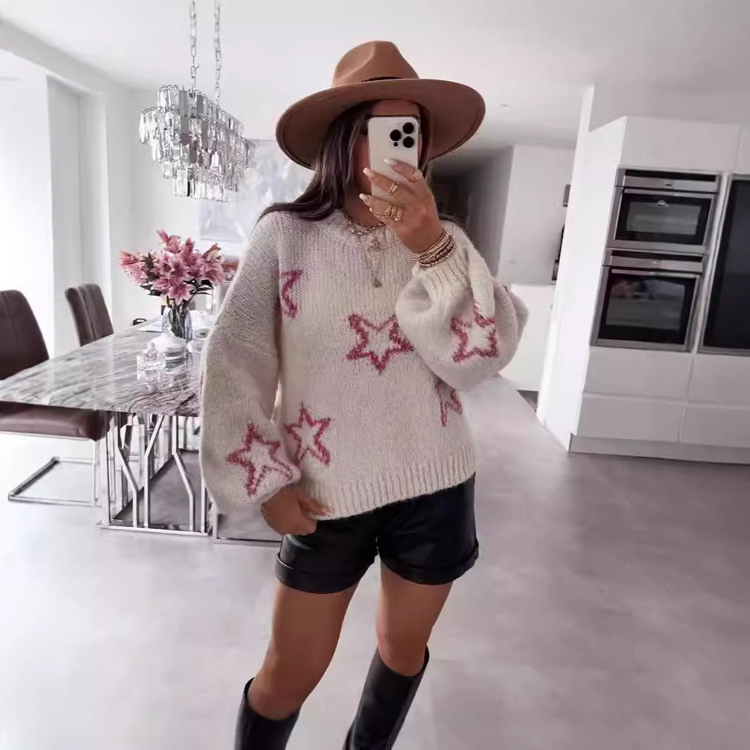 Pull en tricot pour femmes avec design d'étoiles et manches évasées Chic und Stil