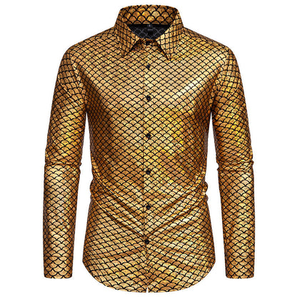 Chemise à manches longues brillantes pour hommes avec design écailles de poisson Chic und Stil