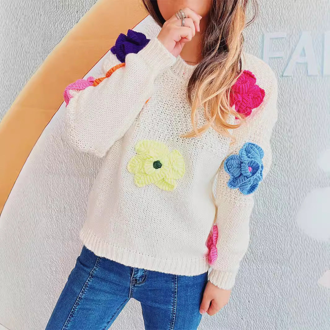 Pull en tricot douillet pour femmes avec motif floral en 3D Chic und Stil