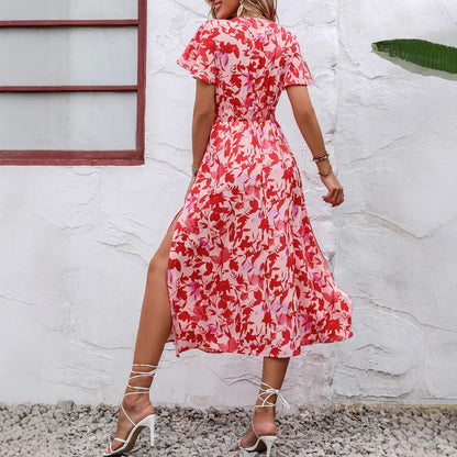 Robe maxi pour femmes avec détails froncés et fente latérale Chic und Stil