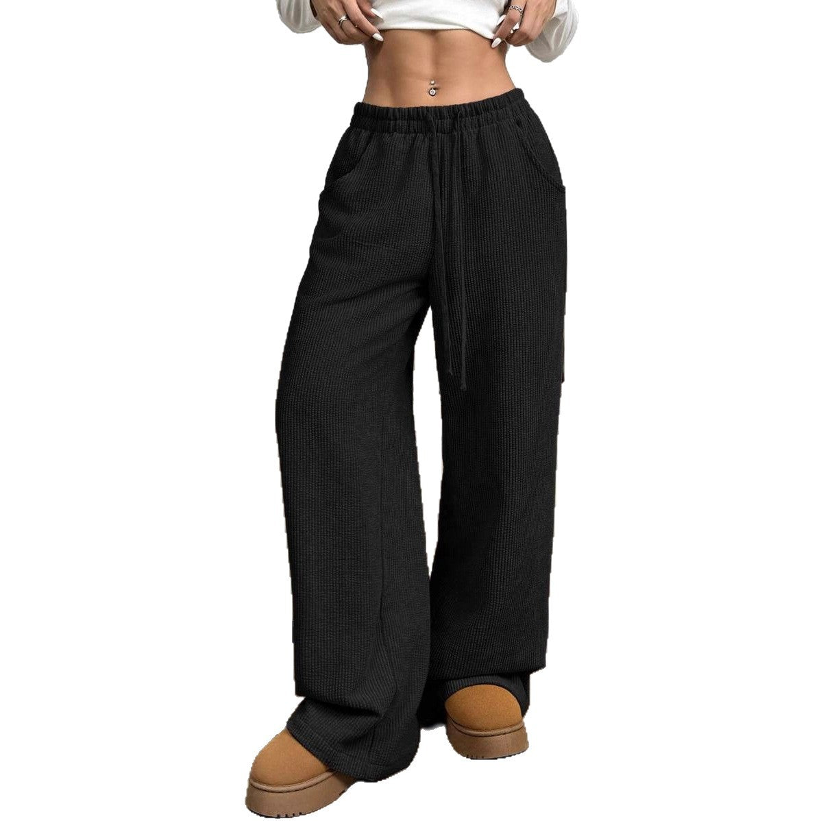 Women Comfortable Leisure Pants with Elastic Waist and Side Pockets Chic and Style