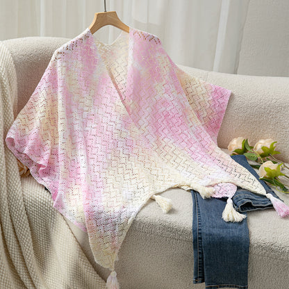 Airy knitted poncho for ladies with decorative fringes Chic and Style