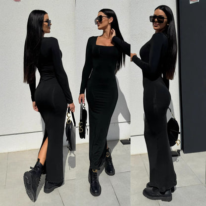 Robe maxi élégante à manches longues pour dames avec coupe ajustée Chic und Stil
