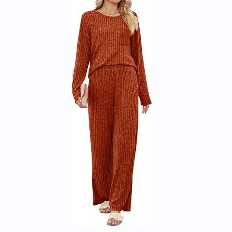 Casual lounge set for women with long sleeve top and wide leg pants Chic and Style