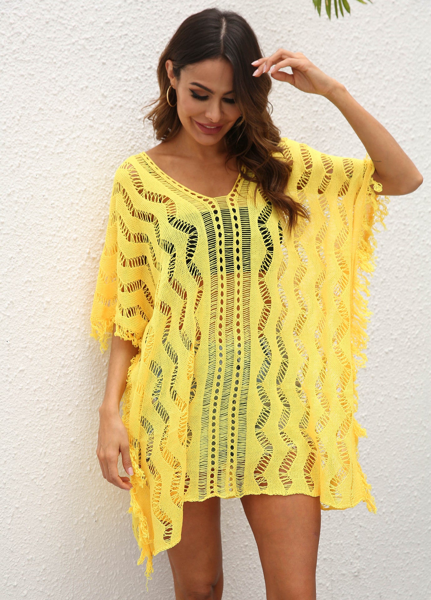 Dames Breezy Crochet Plage Couverture Poncho Chic und Stil