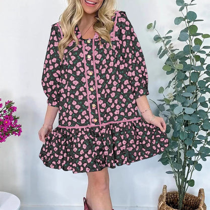 Robe à manches courtes florale pour dames avec poches spacieuses et col romantique Chic und Stil