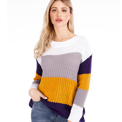 Dames pull en gros tricot avec un motif rayé tendance et une coupe ample Chic und Stil