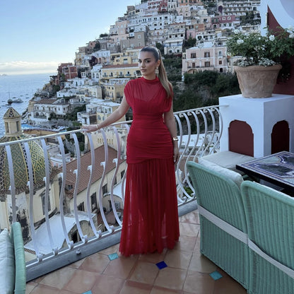 Robe maxi femme avec col montant tendance et élément de fronces raffiné Chic und Stil