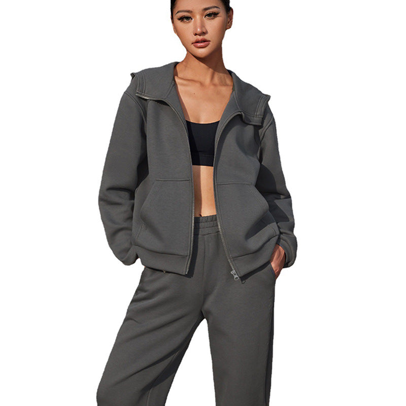 Sport leisure set for women with elegant zipper and wide pants Chic and Style