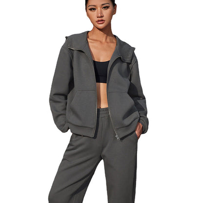 Sport leisure set for women with elegant zipper and wide pants Chic and Style