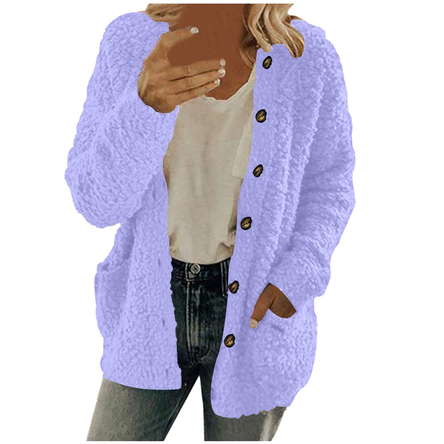 Dames Douillette Veste en Fleece en Peluche avec Poches Pratiques Chic und Stil
