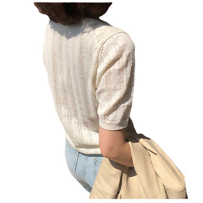 T-shirt en maille texturée à manches courtes pour femmes Chic und Stil
