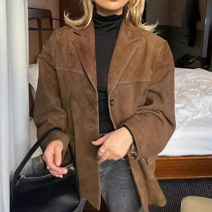 Dames Blazer en Laine Oversize avec Manches Structurées Chic und Stil