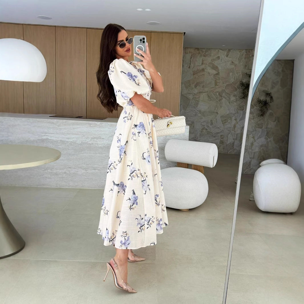 Dames Vintage Floral A-Line Maxi Robe Chic und Stil