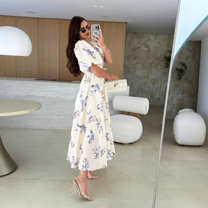 Dames Vintage Floral A-Line Maxi Robe Chic und Stil