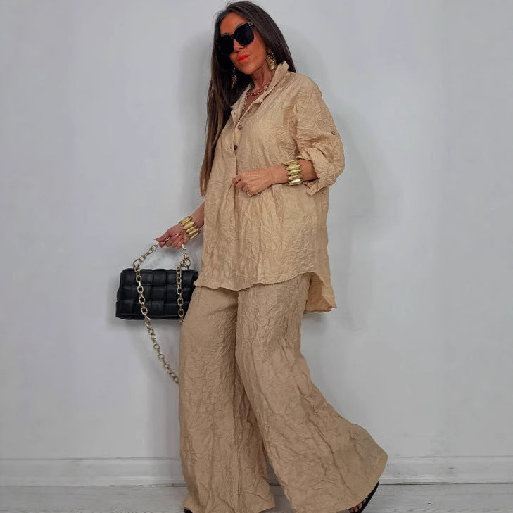 Ensemble de pantalon décontracté pour femmes avec une structure vanisée et un haut noué Chic und Stil