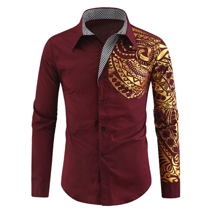 Chemise à manches longues pour hommes avec design imprimé exotique et col contrasté Chic und Stil