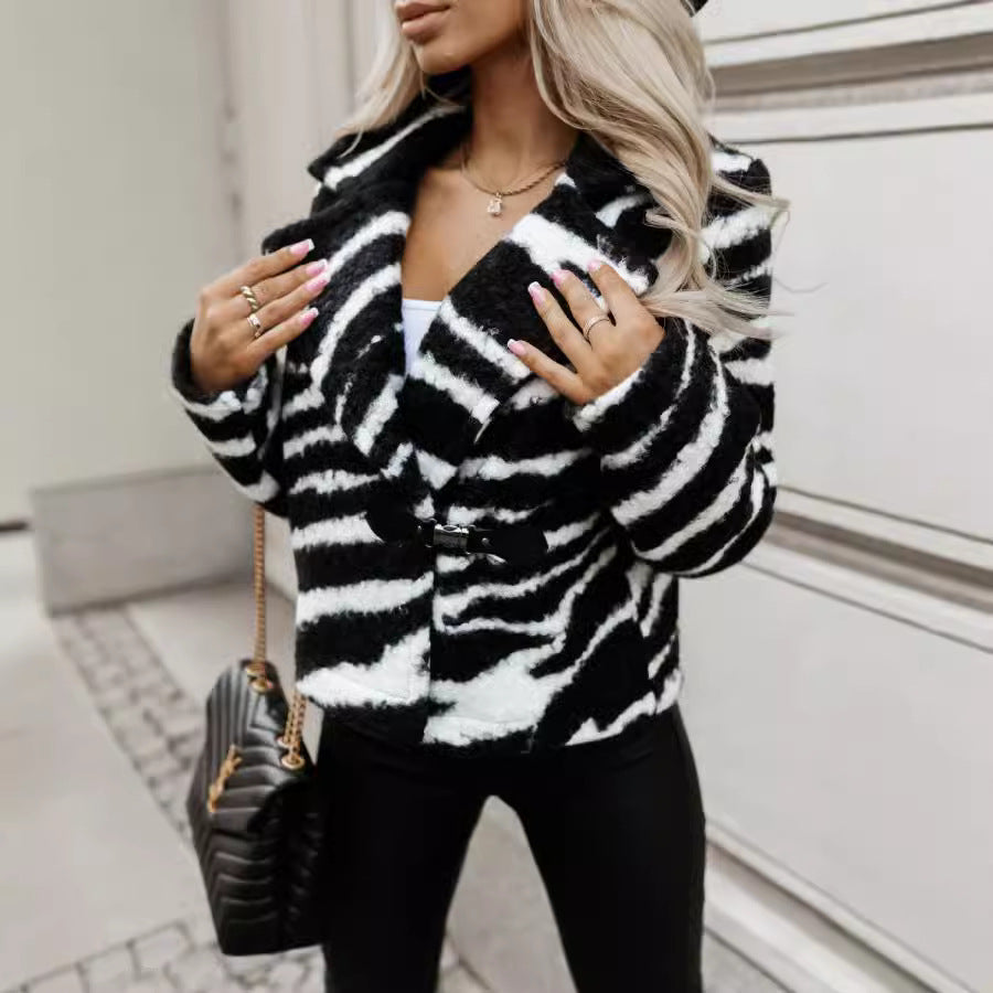 Dames Élégante Veste en Laine Imprimé Animaux Chic und Stil